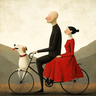 Man en vrouw op fiets met hond